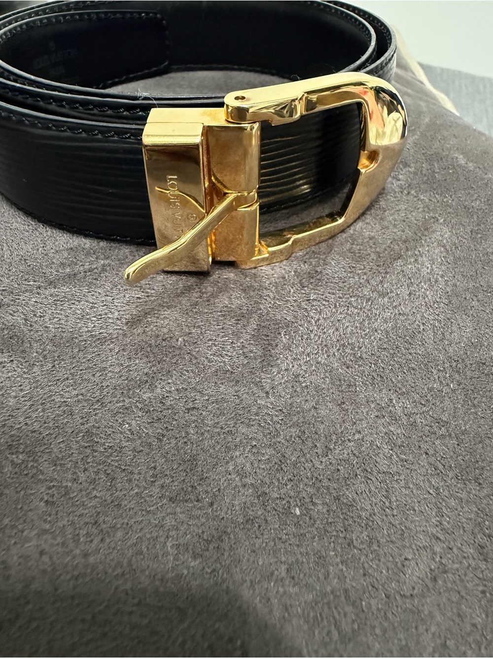 Epi Louis Vuitton Black Belt with Gold Buckle